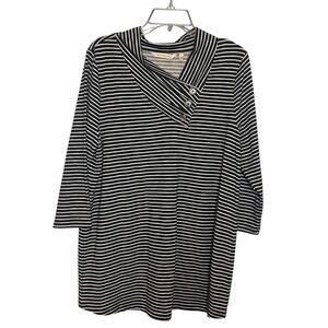 Soft Surroundings Striped Tunic Top L Button Detail